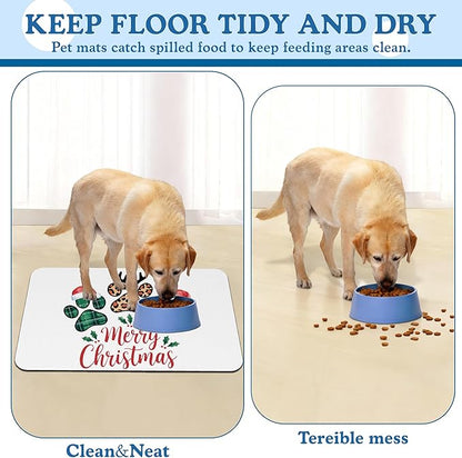 Dog Christmas Dog Food Mat–Christmas Stocking Absorbent Quick Dry Feeding Placemat for Food and Water Bowls, Non Slip Rubber Backing, Waterproof Pet Supplies for Mess-Free Eating 16"x24"