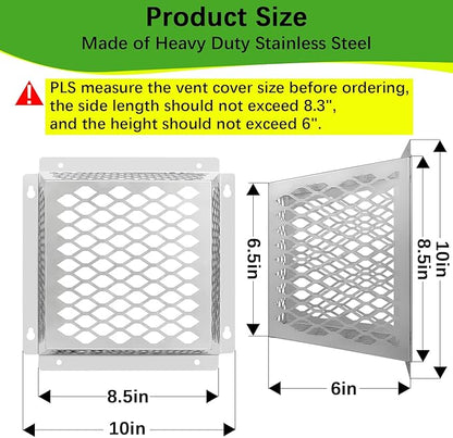 Dryer Exhaust Guard Vent Cover,Dryer Vent Bird Guard for Most 5" to 6" Exhaust Fan Cover, 8.5"Lx8.5"Wx6"H Stainless Steel Ventilation Bird Cage for Bathroom Exhaust Ventilation Fan