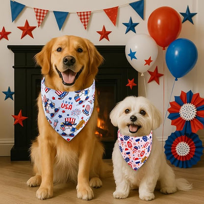 4th of July Dog Bandanas with Snap Button, 2 Pack American Flag Pet Scarf for Boy & Girl, Premium Durable Fabric, Adjustable Fit, Patriotic Bandana for Medium and Large Dogs (Large)