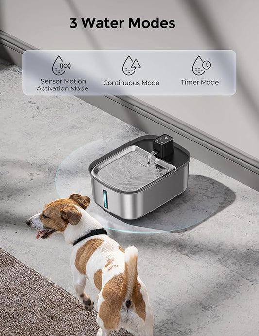 Wireless 7.5l/254oz/2Gal Dog Water Fountain for Large Dogs Stainless Steel, Quiet Pet & Cat Water Fountain with Motion Sensor, Automatic Water Dispenser for Dogs with 6psc Filters