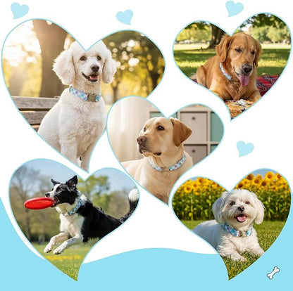Cotton Collar for Dog，Soft Adjustable Dog Collars for Large Dogs, Cute Dog Collar with Blue & White Plaid for Small Medium Large Dogs, Perfect for Girl or Boy Dog Collars-L