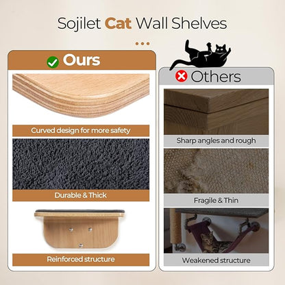 Cat Wall Shelves for Cat Wall Steps, Perch, Ladder, Wooden Floating Modern Mounted Space Saving Furniture with Scratching Cushion Removal Cover for Climbing, Jumping and Sleeping(Steps of 4)