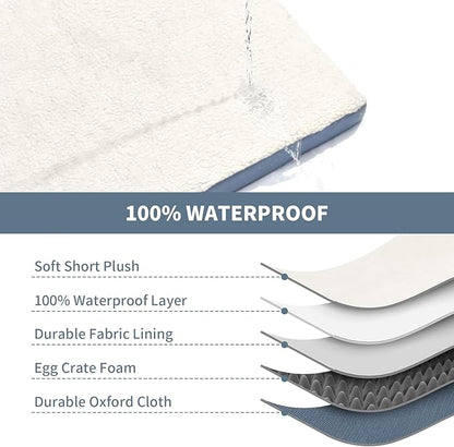 Orthopedic Dog Bed for Extra Large Dogs, XL Comfort Pet Mat for Large Sized Dog 44x32 Inch, Egg Crate Foam with Removable Washable Oxford Cover, Blue White