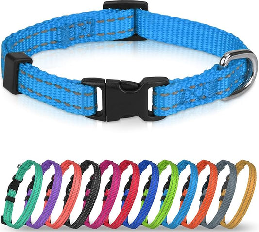 Joytale Small Dog Collar, Reflective and Adjustable Nylon Collar with Quick-Release Buckle, Lightweight No-Choke Design for Puppy and Extra Small Dogs, Sky Blue, XS
