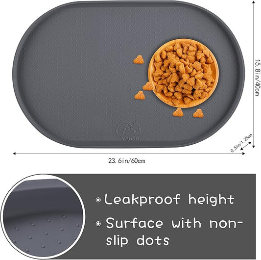 100% Waterproof 0.5" Raised Edge BPA Free Silicone Dog Food Mat, Pet Cat Feeding Mats Contain Spills Protects Floors, Placemats for Cats and Dogs Water Bowl Dishwasher. (Large/XL, Gray)