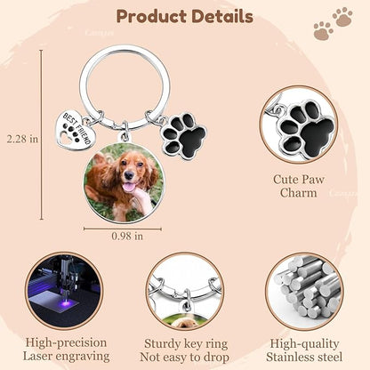 Custom Pet Keychain with Picture Personalized Dog Photo Keychain Pet Lover Gift