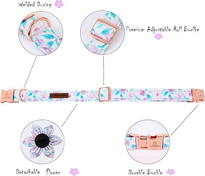 Lionheart Glory Cute Floral Pattern Adjustable Dog Collar for X-Small Dogs - Purple with Flower