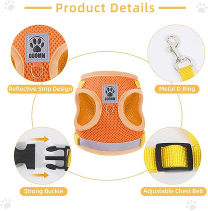 Cat & Dog Vest Harness - All Weather Mesh, Reflective Strap, Step-in Adjustable for Small Cats & Dogs (Orange, XS)