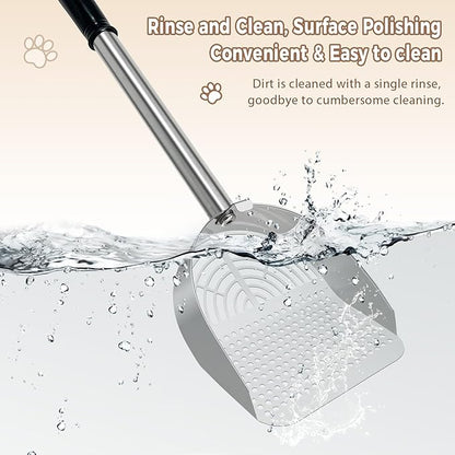 Cat Litter Scoop Deep Shovel, Detachable Long Handle Litter Scooper, Metal Cat Litter Scoop, Stainless Steel Cat Litter Scoop, Kitten Pooper Lifter, Kitty Metal Scooper with Holder Round Hole