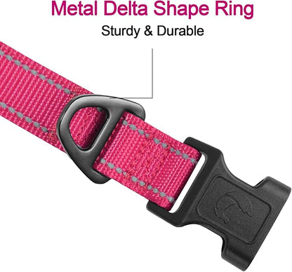 Joytale Reflective Dog Collar,Soft Neoprene Padded Breathable Nylon Pet Collar Adjustable for Medium Dogs,Hotpink,M