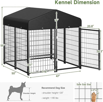 2PCS Dog Kennel Outdoor, Outside Dog Kennel with Roof & Removable Doggy Door Allow Connecting Your Dog House, Square Pet Enclosure Dog Run Yard for Medium/Small Dogs(4'Lx4'Wx4.6'H)