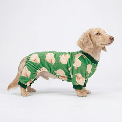 Fitwarm Funny Sheep Dog Pajamas, Warm Winter Dog Clothes for Small Dogs Boy Girl, Cozy Pet Onesie with Feet, Green, White, XS