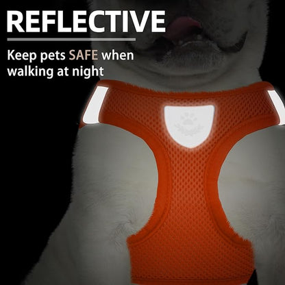 PUPTECK Adjustable Dog Harness Collar and Leash Set Step in No Pull Pet Harness for Small Medium Dogs Puppy and Cats Outdoor Walking Running, Soft Mesh Padded Reflective Vest Harnesses