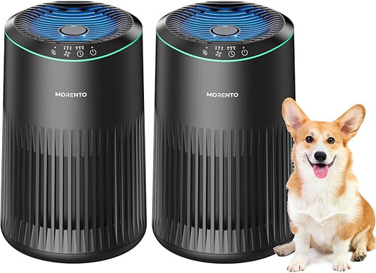 Air Purifiers for Bedroom Home with Sleep Mode for Smoke Pet Dander Odors, Small Air Purifier with Fragrance Sponge, Blue Ambient Light, 23dB Quiet, 2 Pack Black