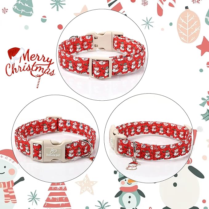 Christmas Dog Collar - Cute Red Snowman Christmas Puppy Collar with Safety Buckle, Soft Adjustable Holiday Dog Collars for Small Medium Large Dogs S