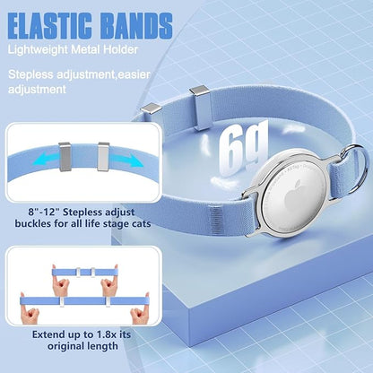 AirTag Cat Collar, Ultra Elastic Cat Tracker Collar, Airtag Holder Compatible with Apple Air Tag, [Lightweight & Scratch Resistant] Adjustable Stepless GPS Pet Collar for Cats Kittens, Blue