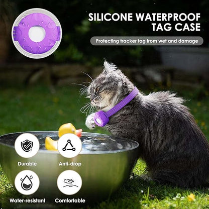 Cat Tracker, GPS Tracker Collar with Safety Elastic Buckle, Tractive GPS Cat Tracker Compatible with Apple Find My App (Only iOS), No Monthly Fee, Purple