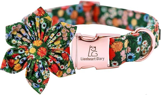 Lionheart Glory Floral Dog Collar - Adjustable, X-Large, Cute Floral Pattern