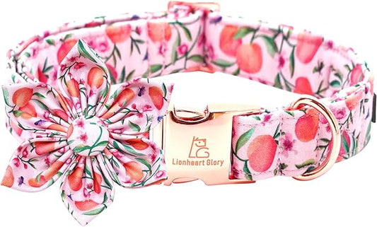 Lionheart glory Dog Collar with Flower Pink Peach Dog Collar Girl Soft Durable Adjustable Collar Bows Spring Collar Dog Flower for Large Dogs