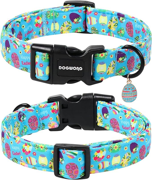 DOGWONG Easter Dog Collar, Cute Easter Egg Pet Collar Durable Holiday Girl Boy Adjustable Cotton Dog Collars with Quick Release Buckle for Puppy Medium Large Dogs,L Visit the Elegant little tail Store