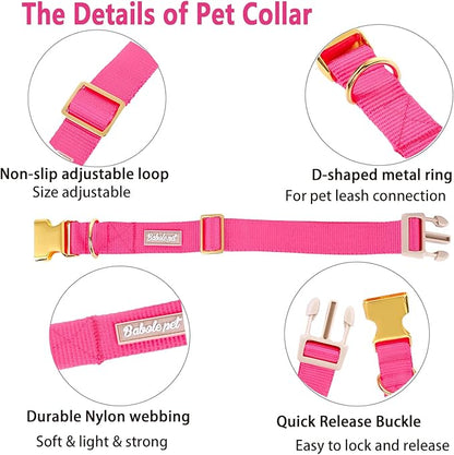 Nylon Dog Collar - Adjustable Rose Red Soft Webbing Dog Collars for Small Medium Large Dogs Boy Girl Puppy Collar with Safety Metal Buckle M