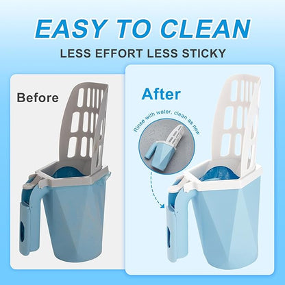 Cat Litter Scoop, Cat Litter Scooper with Holder for Litter Box Includes 10rolls (150pcs) Litter Bags, Large Shovel and Waste Storage Container, 3 in1 Portable Kitty Poop Disposal System (Blue)