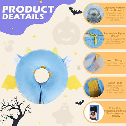 IEUUMLER Inflatable Recovery Dog Collar, Protective Donut Cone, Adjustable Soft Collar for Dog and Cat After Surgery Prevent from Biting & Scratching EU002 - Vampire L+