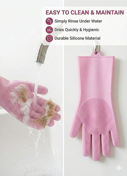 3-in-1 Stress-Free Dog Bathing Kit – Silicone Grooming Gloves, Suction Lick Mat, and Dental Brush – Complete Pet Spa Set for Anxious Dogs (Grey)
