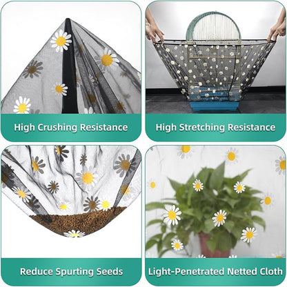 Bird Cage Seed Catcher, Seed Catcher Guard Net Cover, Parrot Nylon Mesh Net Cover, Universal Soft Airy Cage Net Stretchy Skirt for Round Square Cages (Daisy-Black, 15.7" x87")