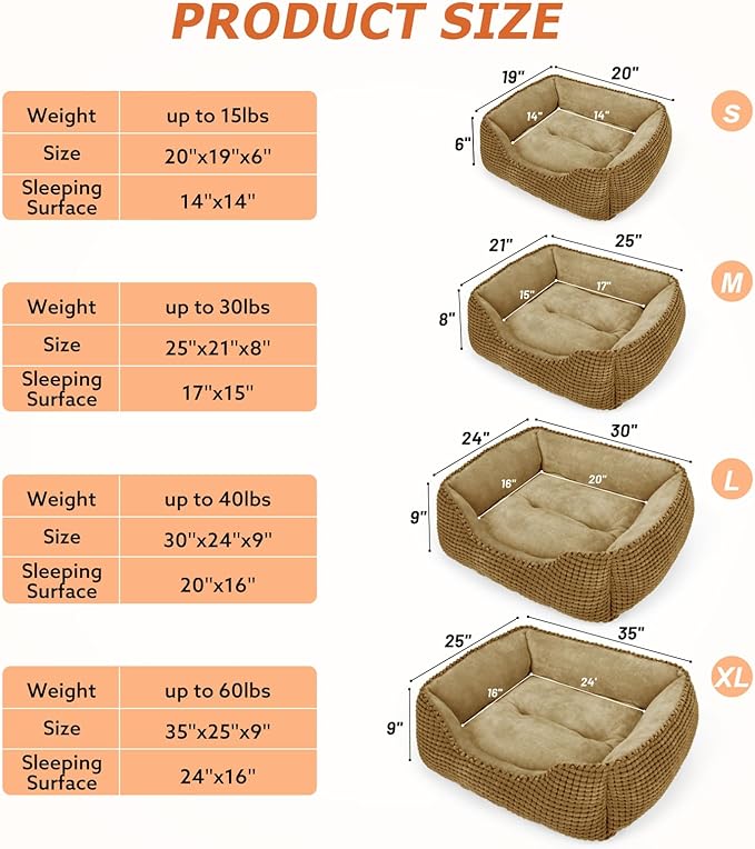 MIXJOY Dog Beds for Medium Dogs Washable, Rectangle Pet Bed Medium Size Dog, Orthopedic Sleeping Pet Sofa Bed, Soft Calming Cat Beds for Indoor Cats, Anti-Slip Bottom with Multiple Size