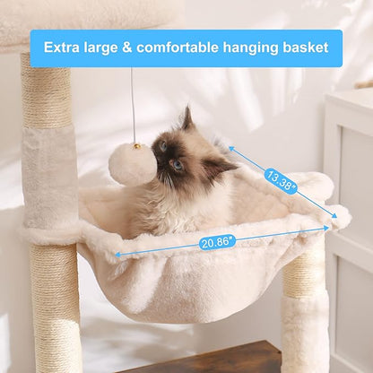 Hey-brother Cat Tree with Litter Box Enclosure, All-in-one Cat Tower for Indoor Cats with Large Hammock, Bed, Food Station, Scratching Posts, Modern Style Pet Furniture, Rustic Brown MPJ100SR