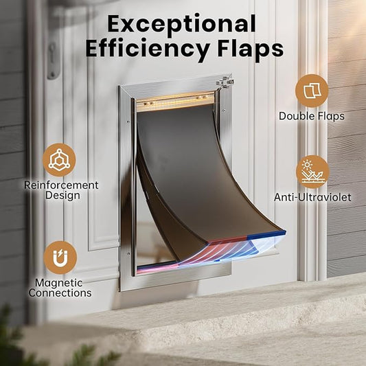 Dog Door All Aluminum Medium, Doggy Doggie Cat Door, Heavy Duty Pet Door for Install in Interior Exterior Doors or Wall, 2 Magnetic Flaps, Energy Efficient, Closing Panel for Pets Up to 45Lb