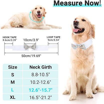 Segarty Dog Bow Tie for Neck Girth 12.6-15.7in, Adjustable Dogs Blue Khaki Plaid Plaid Bowtie Collar, Pet Neck Tie Tuxedo Comfortable Cotton Grooming Accessories for Formal Wedding Birthday Party