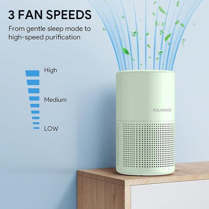 FULMINARE Air Purifiers for Home Bedroom H13 HEPA Air Purifier, 3 Speeds, Timer, 24dB, Small Mini Air Purifier with Night Light, Green