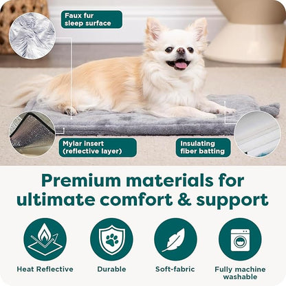 Furhaven ThermaNAP Self-Warming Cat Bed for Indoor Cats & Small Dogs, Washable & Reflects Body Heat - Quilted Faux Fur Reflective Bed Mat - Snow Leopard, Small