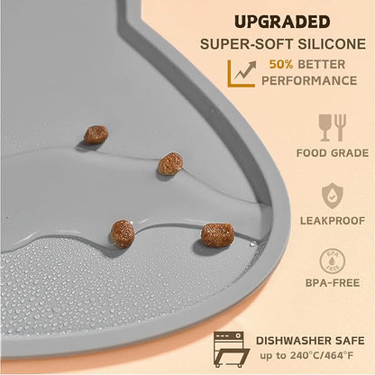 Cat Food Mat, Silicone Pet Feeding Mat for Floor Non-Slip Waterproof Dog Water Bowl Tray Cushion (20" x 12", Dark Gray)