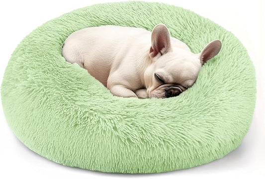 Dogs Bed for Small Dogs, Anti-Anxiety Washable Round Bed (Green, 24.0" L x 24.0" W x 8.0" Th)