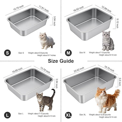 X-Large Stainless Steel Litter Box with High Sided, Metal Cat Litter Box, Odor-Free Non-Stick Litterbox Pan, Easy to Clean Pet Supplies Toilet Tray for Indoor Cats, Kittens or Multicat Homes