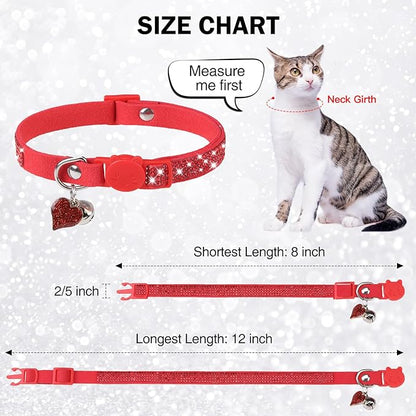 Rhinestone Cat Collar Breakaway with Bell, Diamond Cat Collar with Safety Buckle Quick Release for Girl Boy Small Kitten Pets Puppy,Cute Soft Female Male Cat Collars, Christmas 8-12"