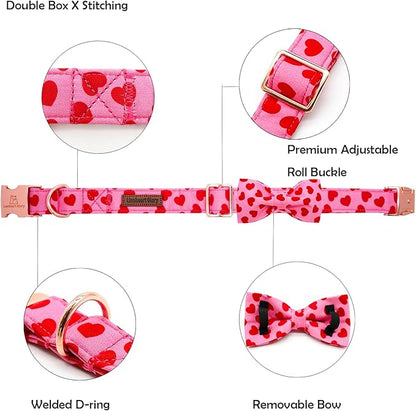 Lionheart glory Dog Bow Collar Valentine's Day Dog Collar for Small Dogs, Hearts Dog Collars with Bowtie Spring Dog Collar Pet Collar Bows