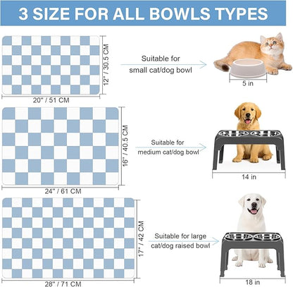 Pet Feeding Mat, 16"x 24" Absorbent Dog Food Mat, Checkered Cat Bowl Mats, Easy to Clean Pet Placemats, Quick Dry Dog Water Dispenser Mats for Messy Drinkers, Blue & White
