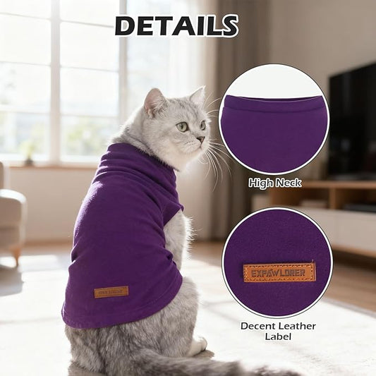 EXPAWLORER Soft Cat Sweater - Sweaters for Cats Only Warm Kitten Clothes, Fall and Winter Pet Coat Pullover Design, Fleece Sweatshirt Clothing Also for Puppy Small Dogs, Purple S