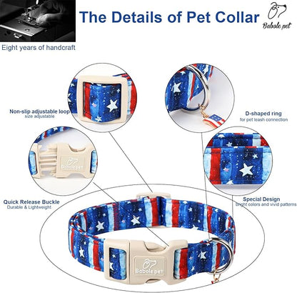 4th of July Dog Collar, Stars & Stripes Patriotic Dog Collars for Puppy Small Dogs, Adjustable Lightweight Quick-Release Buckle Collar for Boy&Girl Dogs XS