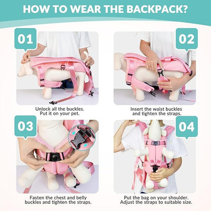 Dog Carrier Backpacks, Adjustable Dog Backpack Carrier, Legs Out Easy-fit Dog Chest Carrier for Medium Small Dogs, Hands Free Dog Front Carrier for Hiking, Cycling（Pink S）