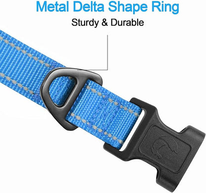 Joytale Reflective Dog Collar, Soft Neoprene Padded, Metal D-Ring, Nylon Pet Collar Adjustable for Medium Dogs, Sky Blue, M