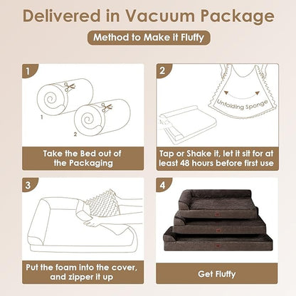EHEYCIGA Extra Large Dog Bed Othorpedic, Memory Foam XL Dog Bed with Washable Removable Cover, Waterproof Pet Sofa Couch XLarge Size Dogs with Nonskid Bottom, 44x32x6.5, Brown