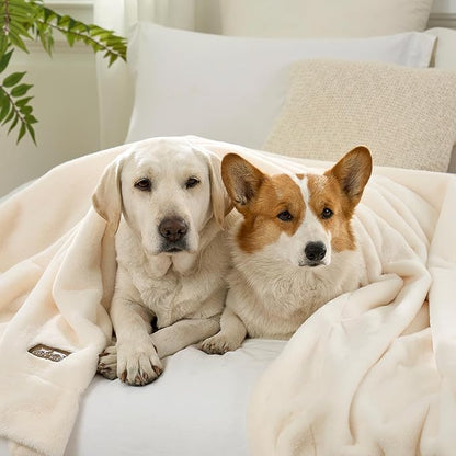Luxury Faux Fur Throw Blanket Twin, Ultra Soft Waterproof Pet Blanket, Cozy Warm Plush Blanket for Bed Sofa Bedroom Living Room, Liquid Pee Proof for Large Dog or Cat, 60x80 inch, Cream