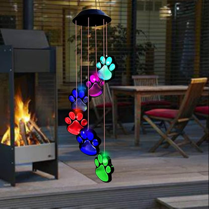 Paw Print Solar Wind Chimes for Outside, Dogs Cat Pet Pawprint Remembrance Wind Chimes,Waterproof Color Changing Solar Hanging Lights,Sympathy Gift for Pet Lover,Balcony,Patio,Yard Decor
