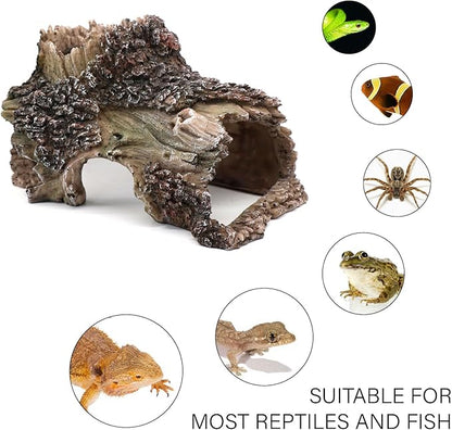 Tree Trunk Cave Aquarium Decoration Reptile Cave Climb Hideout Hideaway, Betta Log Resin Wood House Fish Tank Decorations for Betta Fish, Shrimp, Lizards, Leopard Gecko