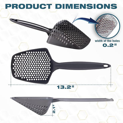 Set of 1 Cat Litter Scoop with Small Holes, Deep Sifting Shovel for Fine Litter, Reptile Terrarium Sand & Rabbit Pooper Lifter, Hanging Handle Poop Scooper (Black, Set of 1)